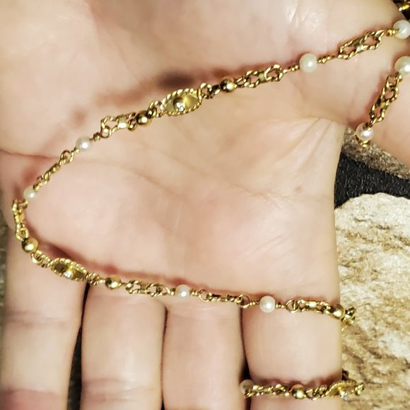 18K GOLD DIAMOND & PEARL NECKLACE. - Picture 4 of 11